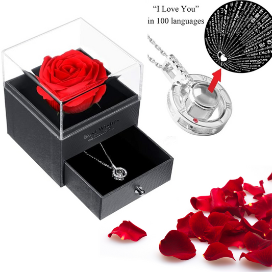 Language of Love Pendant with Preserved Rose Box