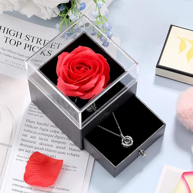 Language of Love Pendant with Preserved Rose Box