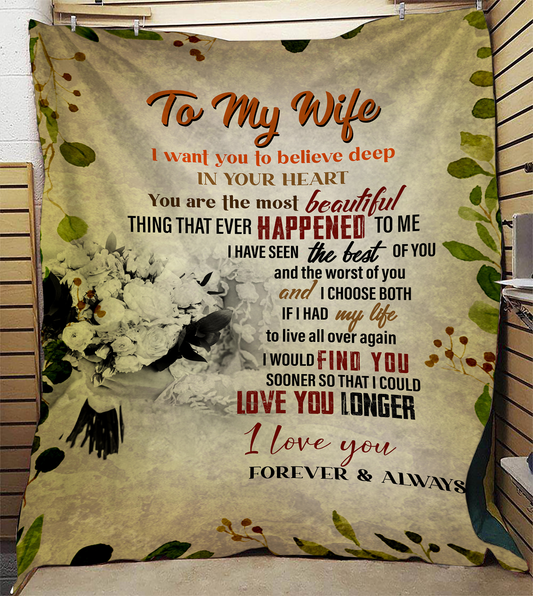 To My Wife - In Your Heart Plush Fleece Blanket - 50x60