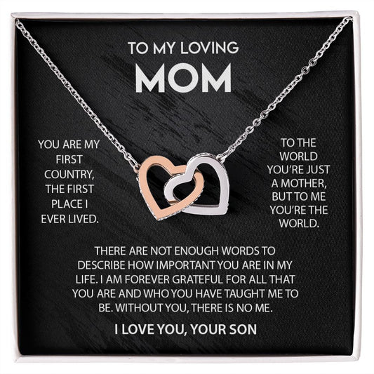 To My Loving Mom - Interlocked Hearts Necklace